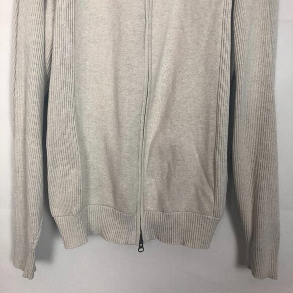 Norm Thompson Full Zip Cotton Ribbed Cream Sweater Size Medium - Picture 4 of 9